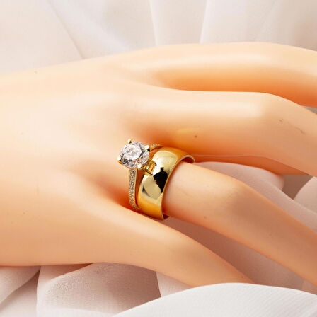 14 Ayar Altın Tektaş Alyanslı Yüzük