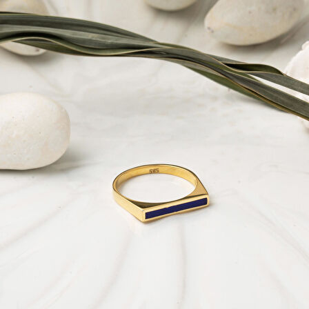 Lacivert Mineli 14 Ayar Altın Yüzük