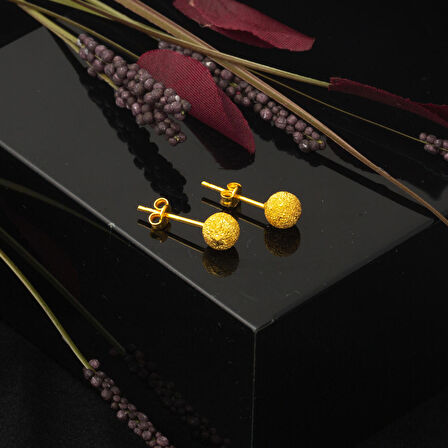 Kumlu 22 Ayar Altın Top Küpe 6 mm.