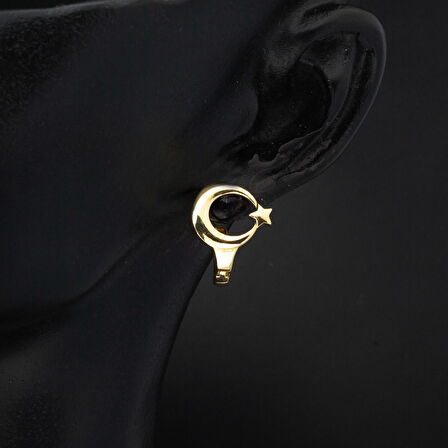 14 Ayar Ay Yıldız Tasarım Altın Küpe