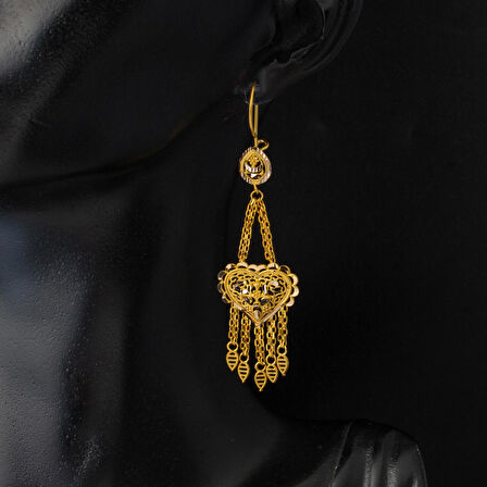 14 Ayar Sallantılı Hint İşi Altın Küpe