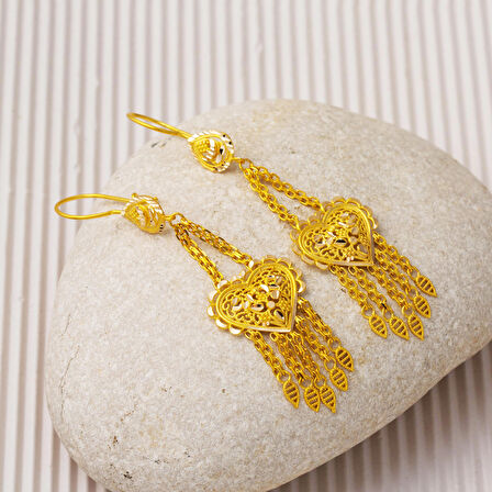 14 Ayar Sallantılı Hint İşi Altın Küpe