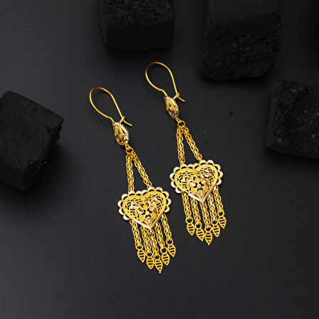 14 Ayar Sallantılı Hint İşi Altın Küpe