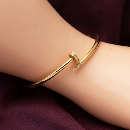 14 Ayar Taşlı Çivili Kelepçe Altın Bilezik