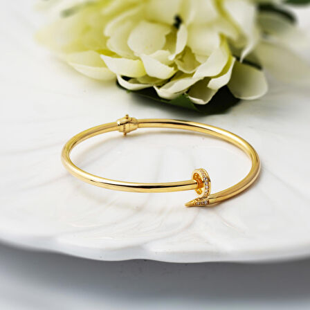 14 Ayar Taşlı Çivili Kelepçe Altın Bilezik