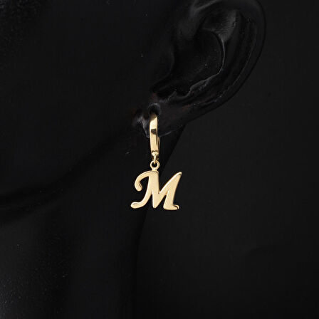 M Harfi 14 Ayar Altın Halka Küpe