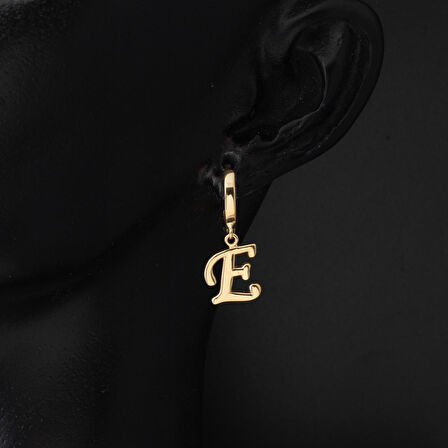 E Harfi Halka Altın Küpe 14 Ayar