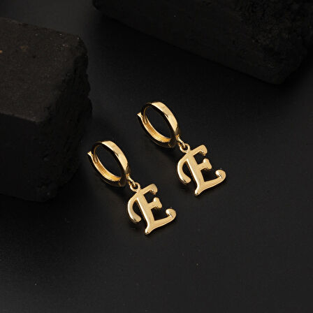 E Harfi Halka Altın Küpe 14 Ayar