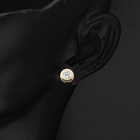 Tek Taşlı Yuvarlak Klipsli 14 Ayar Altın Küpe