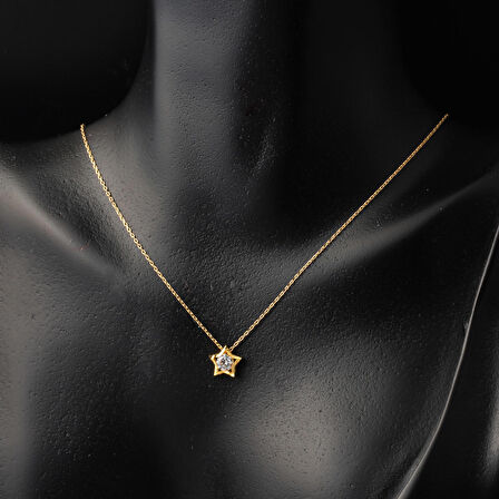 Yıldız Tektaşlı Kolye Küpeli 22 Ayar Altın Set