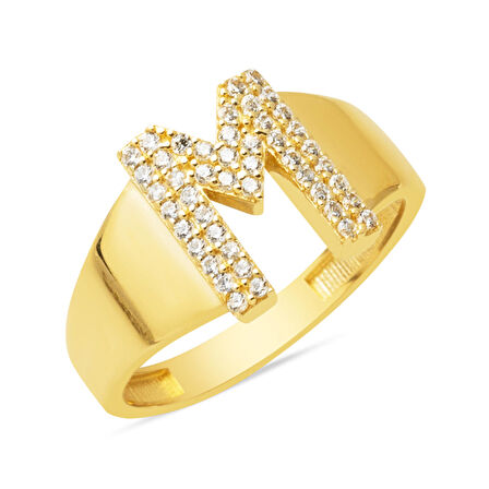 Sarı Altın 14 Ayar M Harfi Yüzük