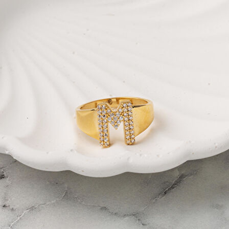 Sarı Altın 14 Ayar M Harfi Yüzük