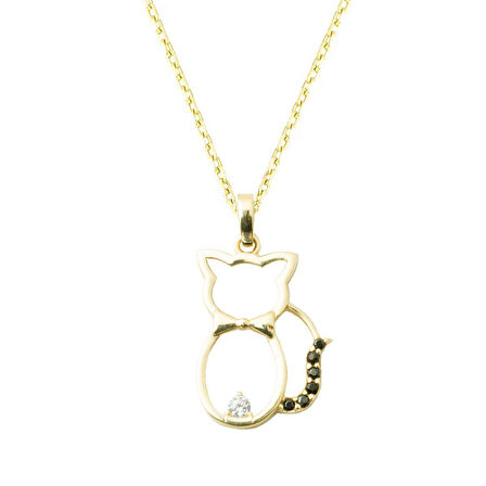 Kedili Topaz Taşlı Altın Kolye