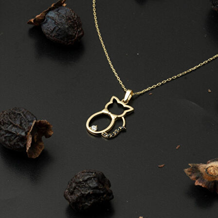 Kedili Topaz Taşlı Altın Kolye