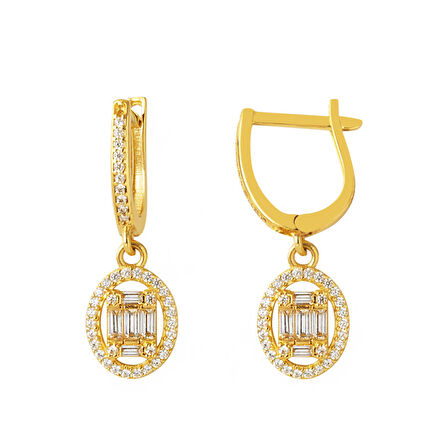 Oval Sallantılı Baget Altın Küpe 14 Ayar