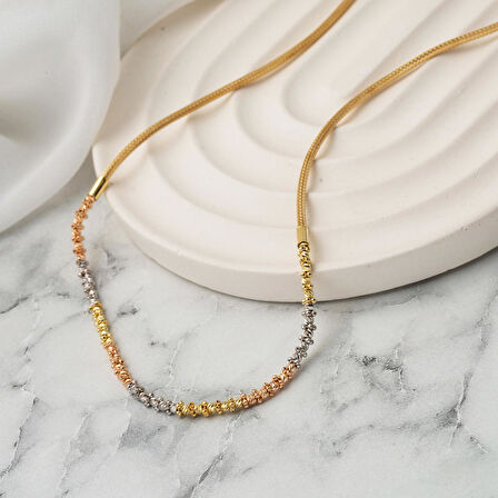 Üç Renkli Dorikalı 14 Ayar Altın Kolye