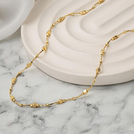 Küp Dorika Toplu 14 Ayar Altın Zincir Kolye