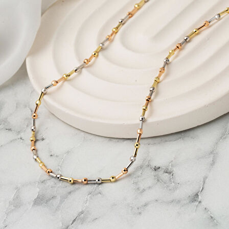 14 Ayar Renkli Dorika Toplu Altın Zincir Kolye