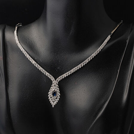 Safir Taşlı Kraliçe 14 Ayar Beyaz Altın Gerdanlık