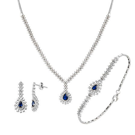 14 Ayar Mavi Taşlı Beyaz Altın Set