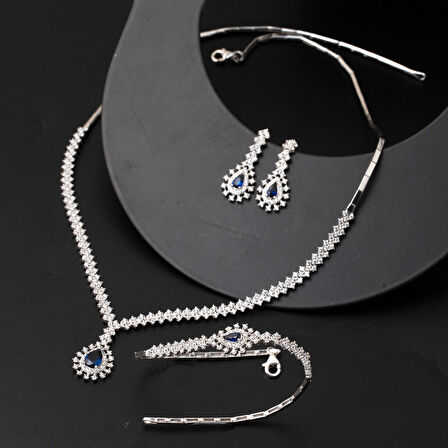 14 Ayar Mavi Taşlı Beyaz Altın Set