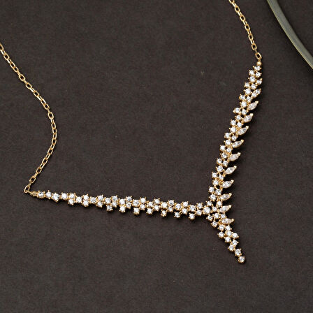 14 Ayar Markiz Taşlı Tasarım Altın Üçlü Set