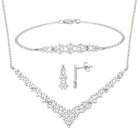 Minimal Tasarım 14 Ayar Beyaz Altın Nişan Seti