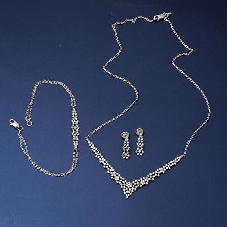 Minimal Tasarım 14 Ayar Beyaz Altın Nişan Seti