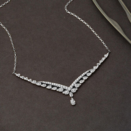 14 Ayar Damla Tasarım Beyaz Altın Nişan Seti