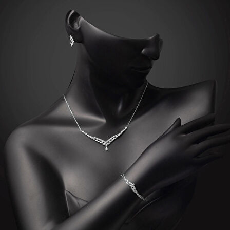 14 Ayar Damla Tasarım Beyaz Altın Nişan Seti