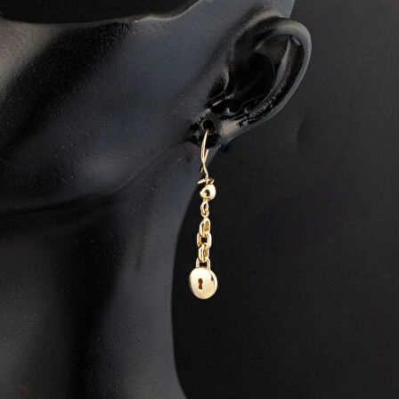 14 Ayar Yuvarlak Kilit Sallantılı Altın Küpe