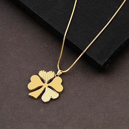 Hasır Desenli Yonca Kolye 14 Ayar 2,5cm Çaplı