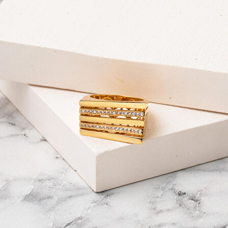 Asimetrik Tasarım 14 Ayar Fantezi Altın Yüzük