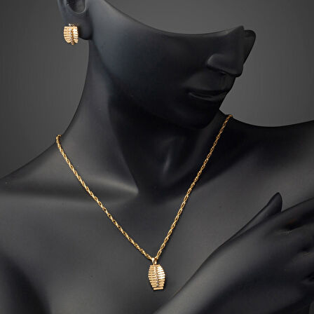 Sıralı Taşlı İkili Altın Mini Spor Set 14 Ayar