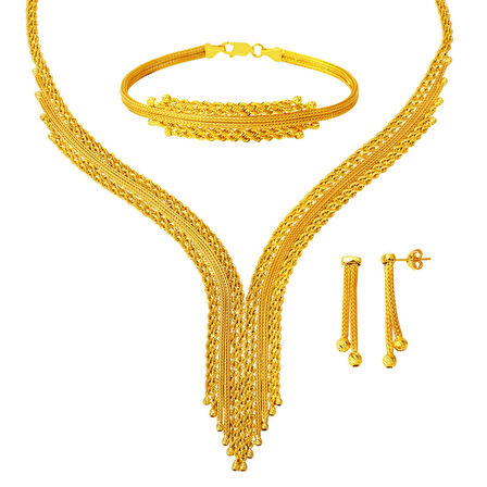 Kalze Örgü Zincirli Sarı Altın Set Takımı