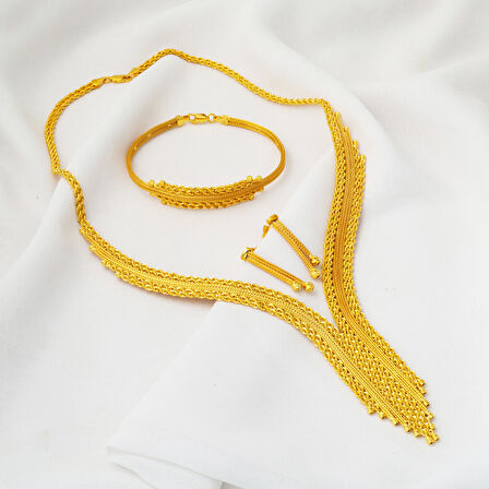 Kalze Örgü Zincirli Sarı Altın Set Takımı