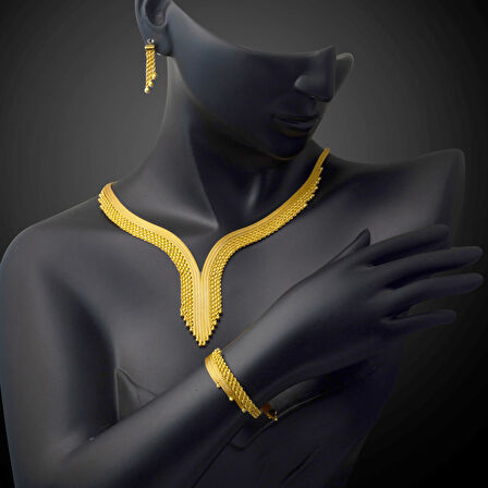 Burma Zincir Örgülü Altın Takı Seti