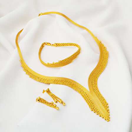 Burma Zincir Örgülü Altın Takı Seti