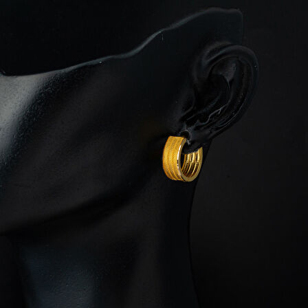 14 Ayar 3 Sıra Hasır Altın Halka Küpe