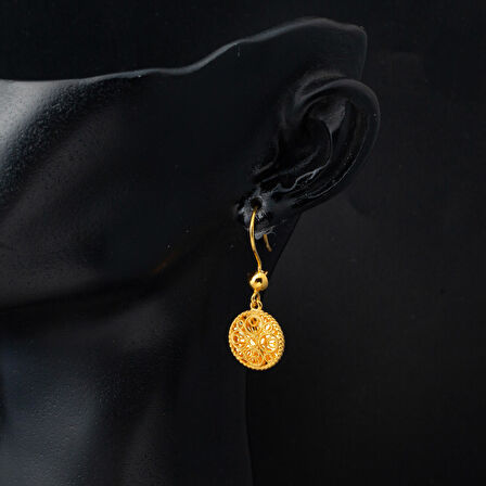 Telkari İşlemeli Sallanan 14 Ayar Küpe Altın