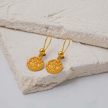 Telkari İşlemeli Sallanan 14 Ayar Küpe Altın