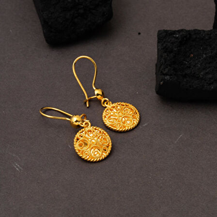 Telkari İşlemeli Sallanan 14 Ayar Küpe Altın