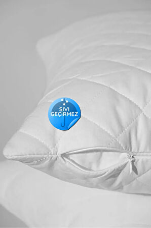 1'li Mikrofiber Kapitone Sıvı Geçirmez Yastık Alezi Fermuarlı Sıvı Geçirmez Yastık Koruyucu 50x70 cm