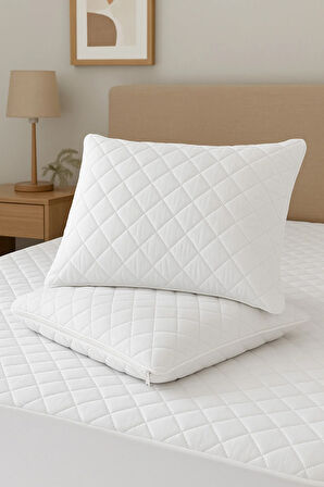 2'li Mikrofiber Kapitone Sıvı Geçirmez Yastık Alezi Fermuarlı Sıvı Geçirmez Yastık Koruyucu 50x70cm