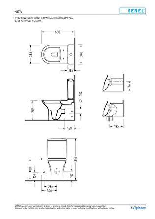 Serel Nita Duvara Dayalı Klozet + Serel 39 Cm Rezervuar NT02+6748