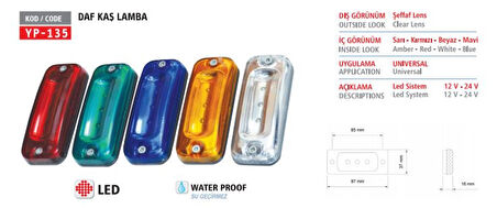 Daf Truck Kas Lambası Ledli Daf Mavı Ledli 12/24v - Yuceplast Yp-135 M
