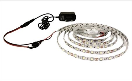 5 metre Mutfak Dolabı Için beyaz  Şerit LED + 12V Adaptör Tak Çalıştır Aç Kapa Anahtarlı