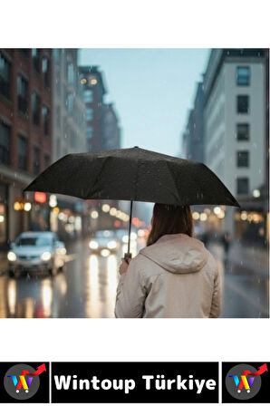 Kompakt Çanta Boy Seyahat Tipi Dayanıklı Otomatik Açma Kapama Güçlendirilmiş 8 Telli Kılıflı Şemsiye