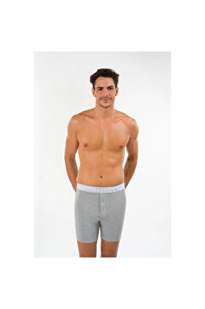 Long Çift Düğmeli Uzun Erkek Boxer Gri
