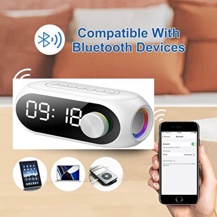 SGE TEKNOLOJİ ŞARJLI BLUETOOTLU RADYOLU HOPARLÖR IŞIKLI ALARM LCD EKRANLI MASA SAATİ TERMOMETRE